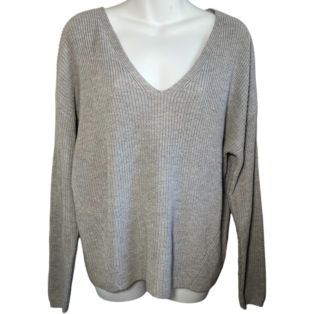 Gentle Fawn Grey Knit V Neck Loose Fit Sweater